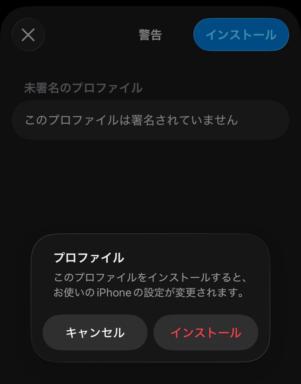 プロファイルインストールの最終確認画面